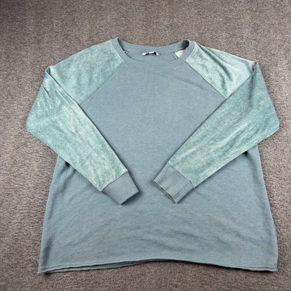 American Eagle Sweatshirt Women's Large Blue Raglan Sleeve Raw Hem Crew Neck